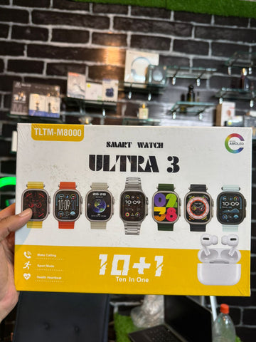 Ultra 3 Smart Watch + 10+1 Earbuds Bundle | Advanced Fitness Watch with High-Quality Wireless Earbuds
