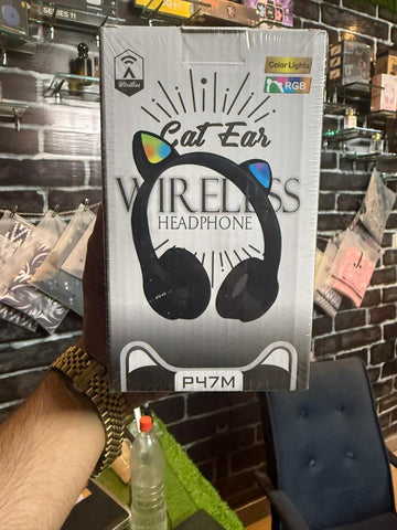 P47-M Cat Ear Headphones | Wireless Bluetooth Headset with LED Lights, Mic & Bass Sound