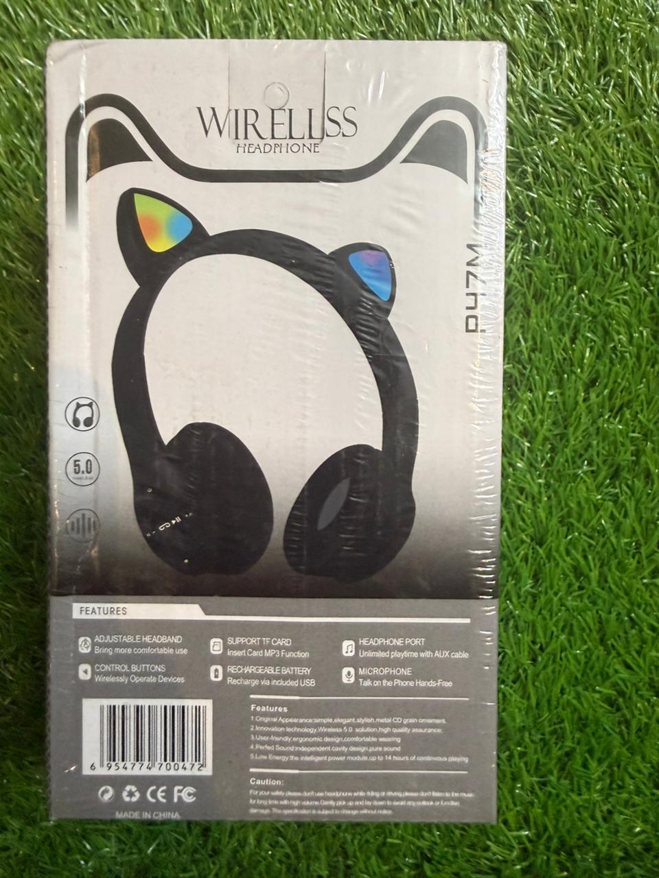 P47-M Cat Ear Headphones | Wireless Bluetooth Headset with LED Lights, Mic & Bass Sound